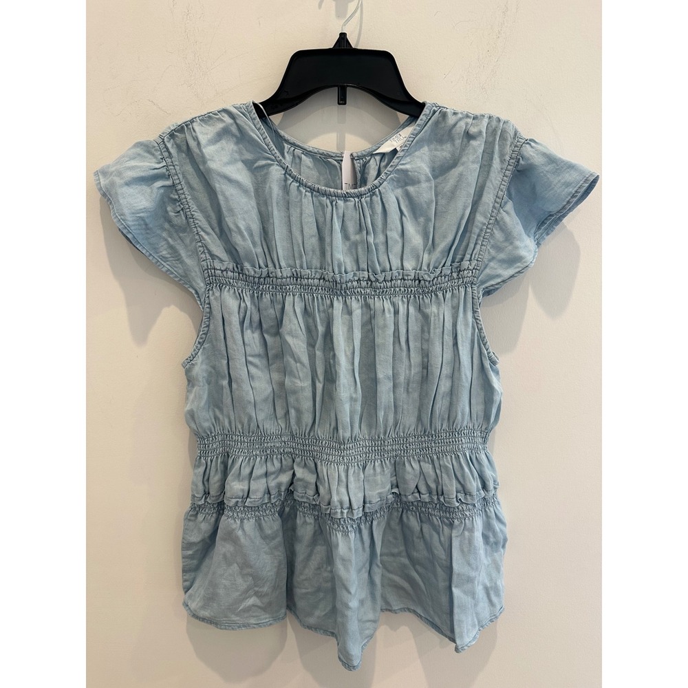 Time and Tru Women Light Wash Smocked Peplum Chambray Top XXL 20 NWT